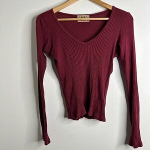 VTG Y2K Juicy Couture Ribbed V Neck Top Burgundy Womens M Bella Elena 90s Grunge